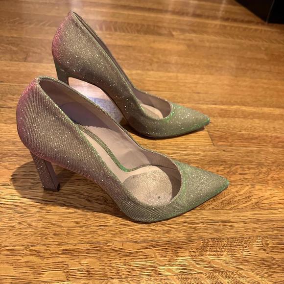 Stuart weitzman sparkle pumps. Color changes with light:pink, green, gold/silver - Picture 1 of 7